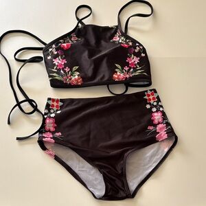 SHEIN Black Floral Bikini Set